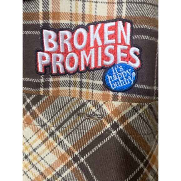 Broken Promises X Happy Bunny Grafitti Flannel Button Front Shirt sz LG - Picture 5 of 11